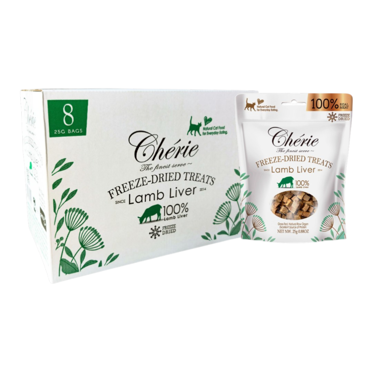 Cherie Freeze-Dried Treats For Cat Lamb Liver 25g x 8pcs | شيري فريز-درايد تريتس فور كات لامب ليفر ٢٥غ × ٨ بييسز