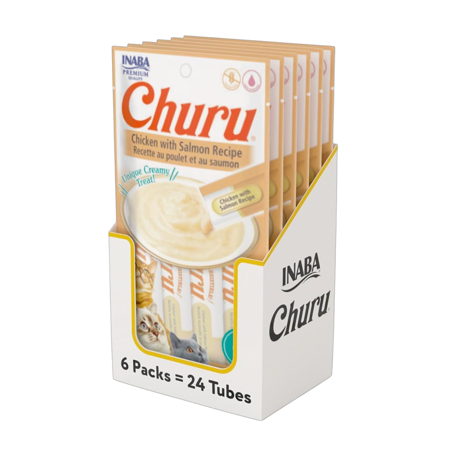 Inaba Churu Chicken With Salmon Recipe (14G X 4 Tubes) X 6 Packs | إينابا تشورو تشيكن ويذ سالمون ريسيب (١٤غ × ٤ تيوبز) × ٦ باكس