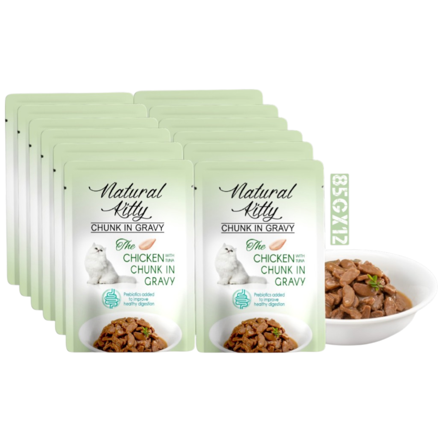 Natural Kitty Chicken With Tuna Chunk In Gravy In Pouch 85Gx12 (Full Box) | ناتشورال كيتي تشيكن ويذ تونا تشنك إن جريفي إن باوتش ٨٥غ × ١٢ (فل بوكس)