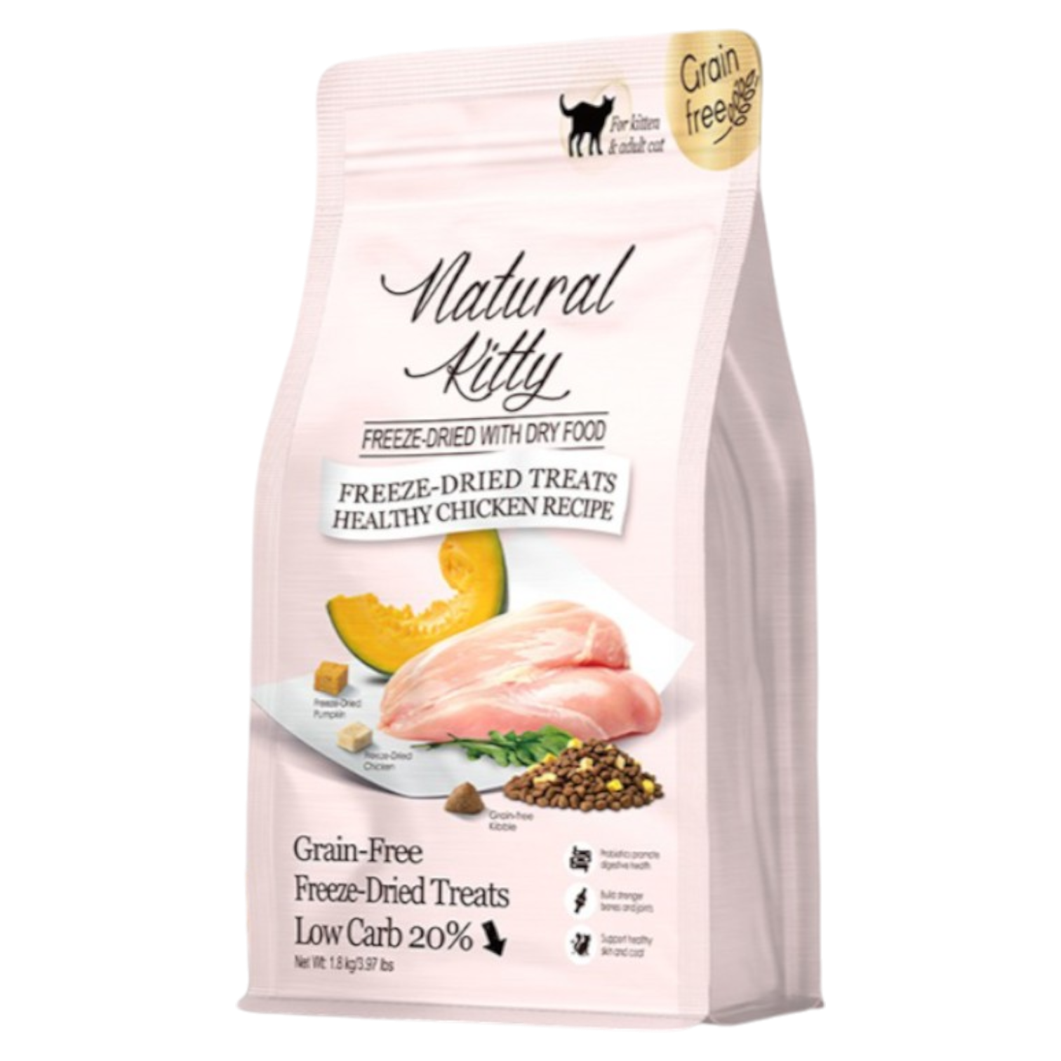 Natural Kitty Healthy Chicken Recipe Freeze-Dried with Dry Food 1.8Kg | ناتشورال كيتي هيلثي تشيكن ريسيب فريز-درايد ويذ دراي فود ١٫٨كغ