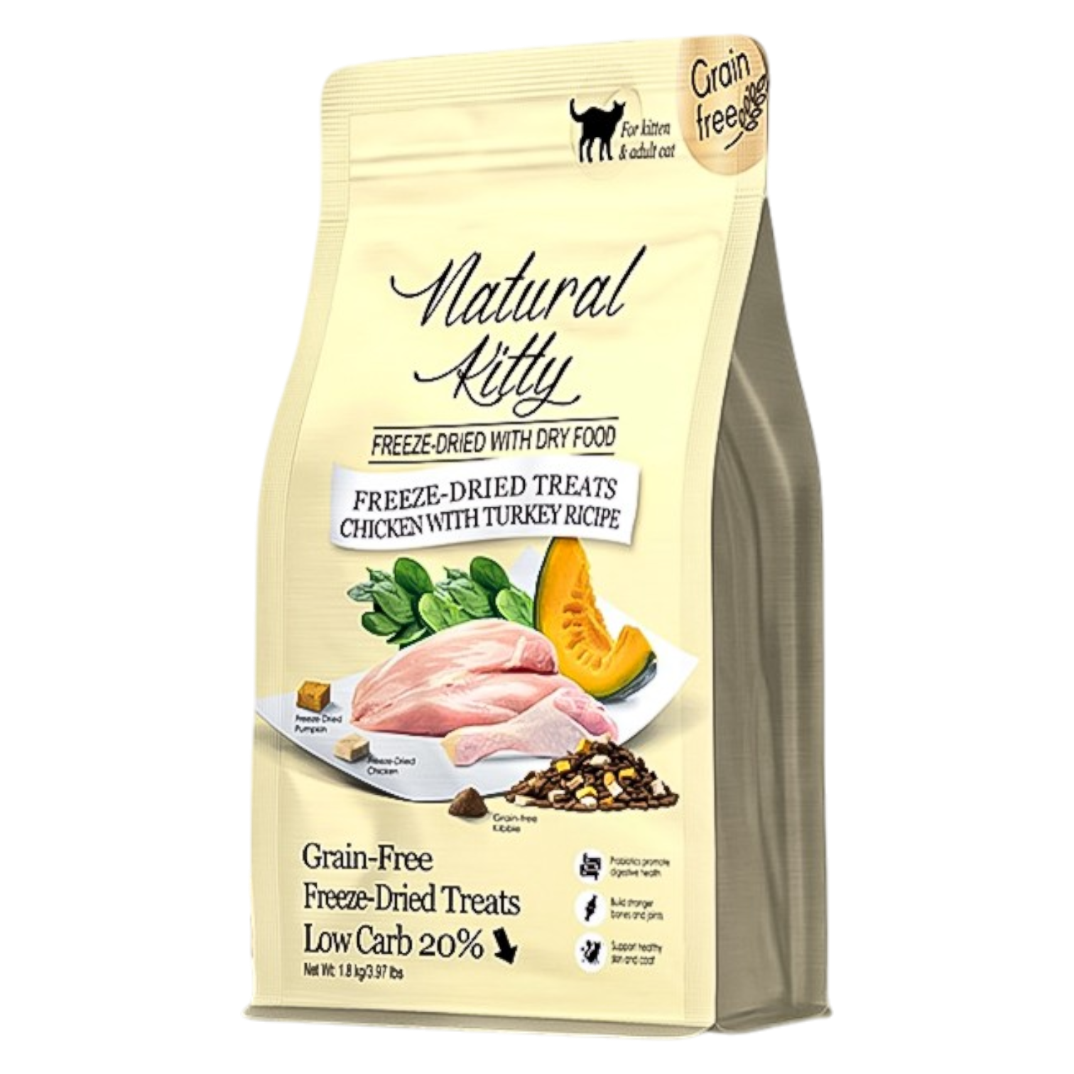 Natural Kitty Chicken with Turkey Recipe Freeze-Dried with Dry Food 1.8Kg | ناتشورال كيتي تشيكن ويذ توركي ريسيب فريز-درايد ويذ دراي فود ١٫٨كغ