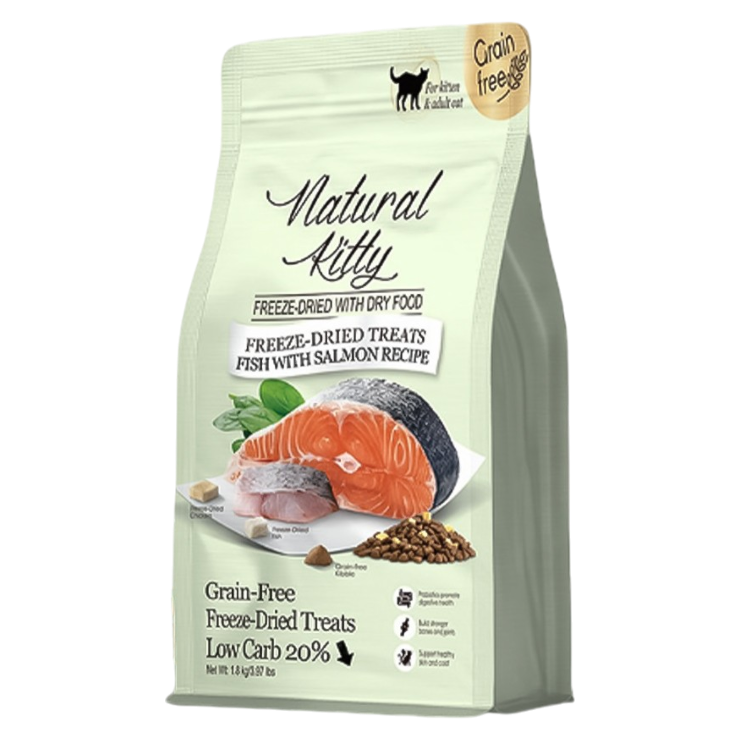Natural Kitty Fish with Salmon Recipe Freeze-Dried with Dry Food 1.8Kg | ناتشورال كيتي فيش ويذ سالمون ريسيب فريز-درايد ويذ دراي فود ١٫٨كغ