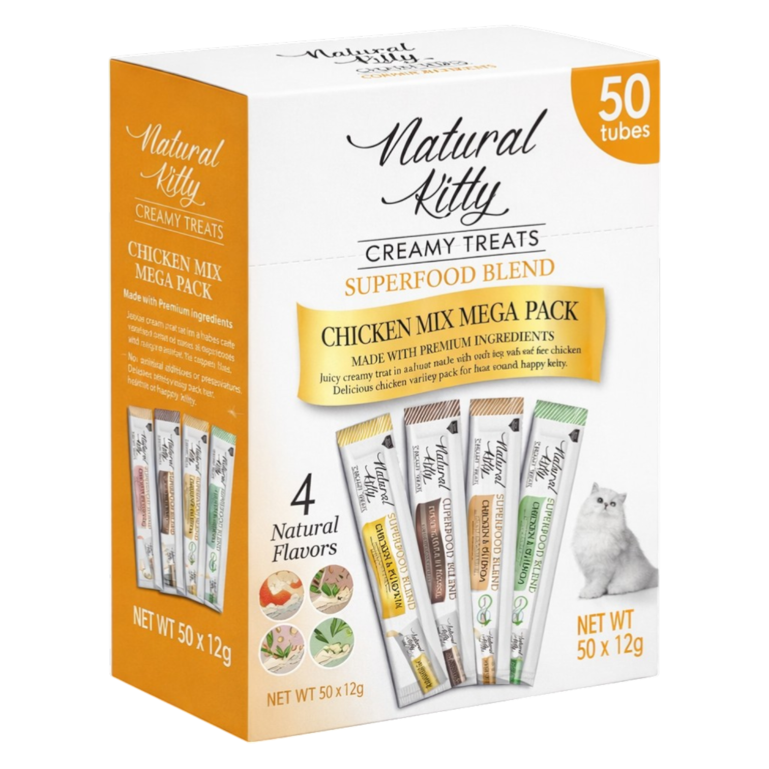 Natural Kitty Chicken Mix Mega Pack Creamy Treat - ( 12g x 50 pcs ) | ناتشورال كيتي تشيكن ميكس ميجا باك كريمي تريت - (١٢غ × ٥٠ قطعة)