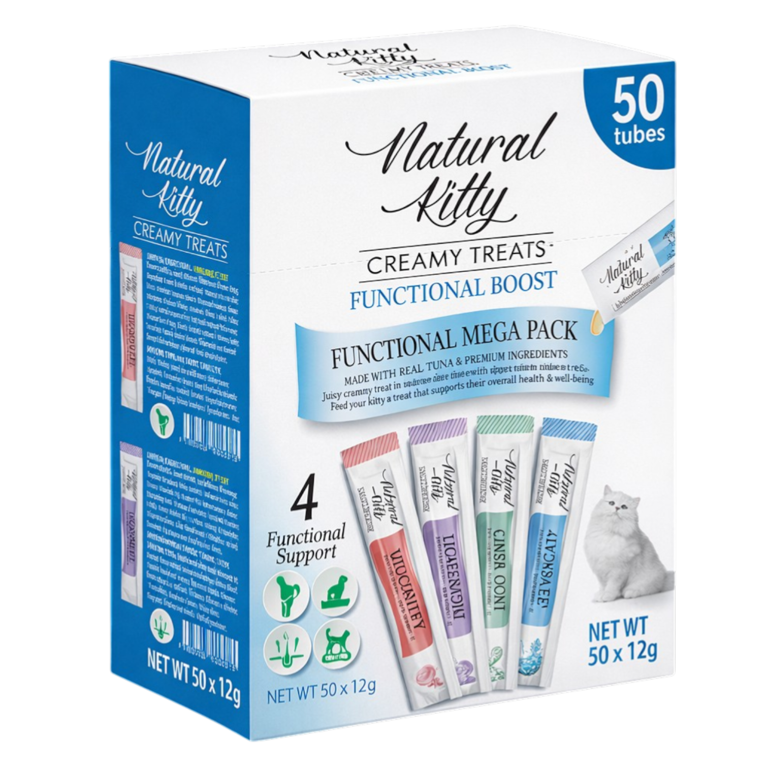 Natural Kitty Functional Boost Mega Pack Creamy Treat - (12 x 50 pcs ) | ناتشورال كيتي فانكشنال بوست ميجا باك كريمي تريت - (١٢ × ٥٠ قطعة)