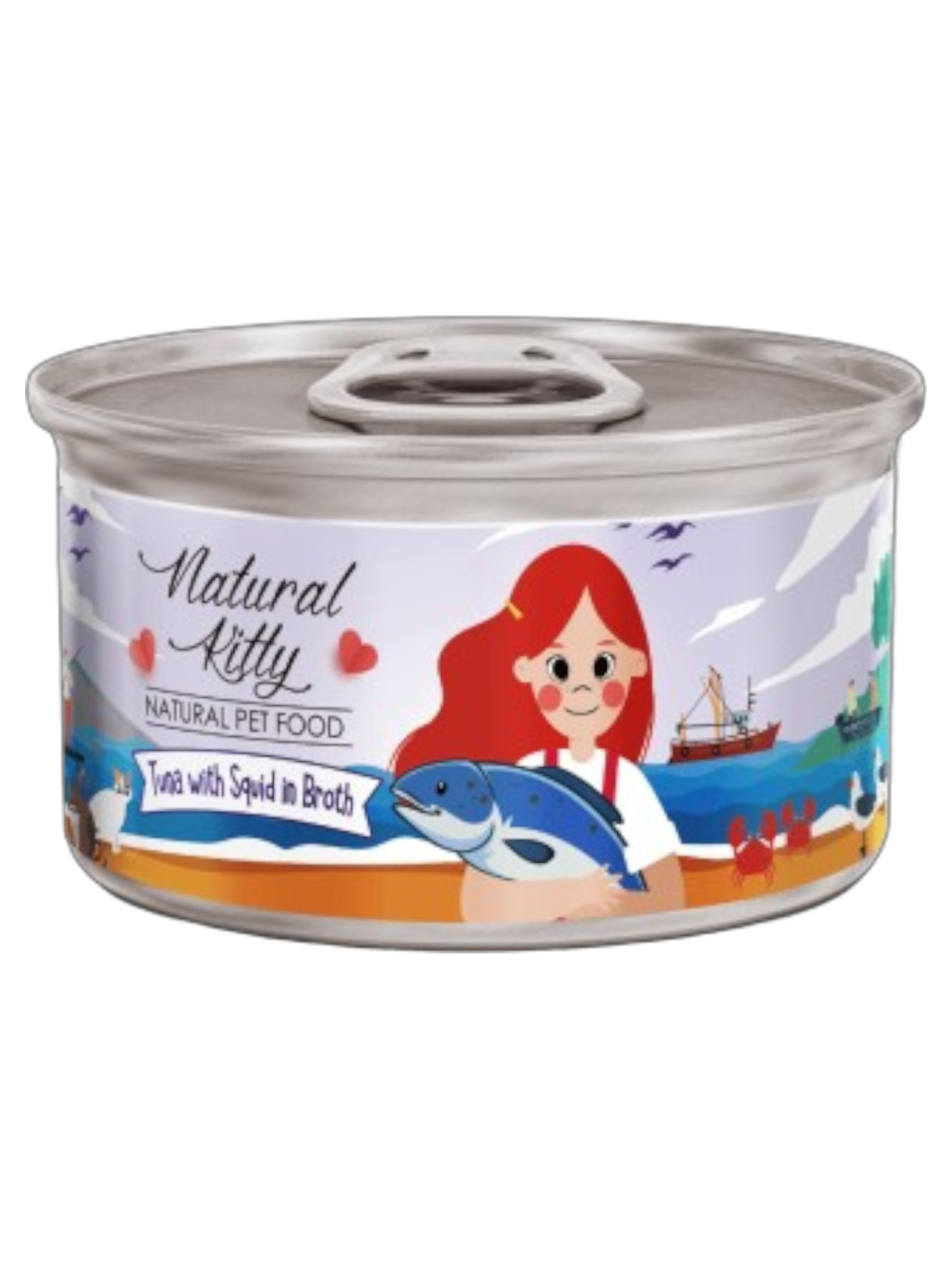 Natural Kitty Tuna with Squid in Broth Wet Food Can For Cats 80g | ناتشورال كيتي تونا ويذ سكويـد إن بروث ويت فود كان فور كاتس ٨٠غ