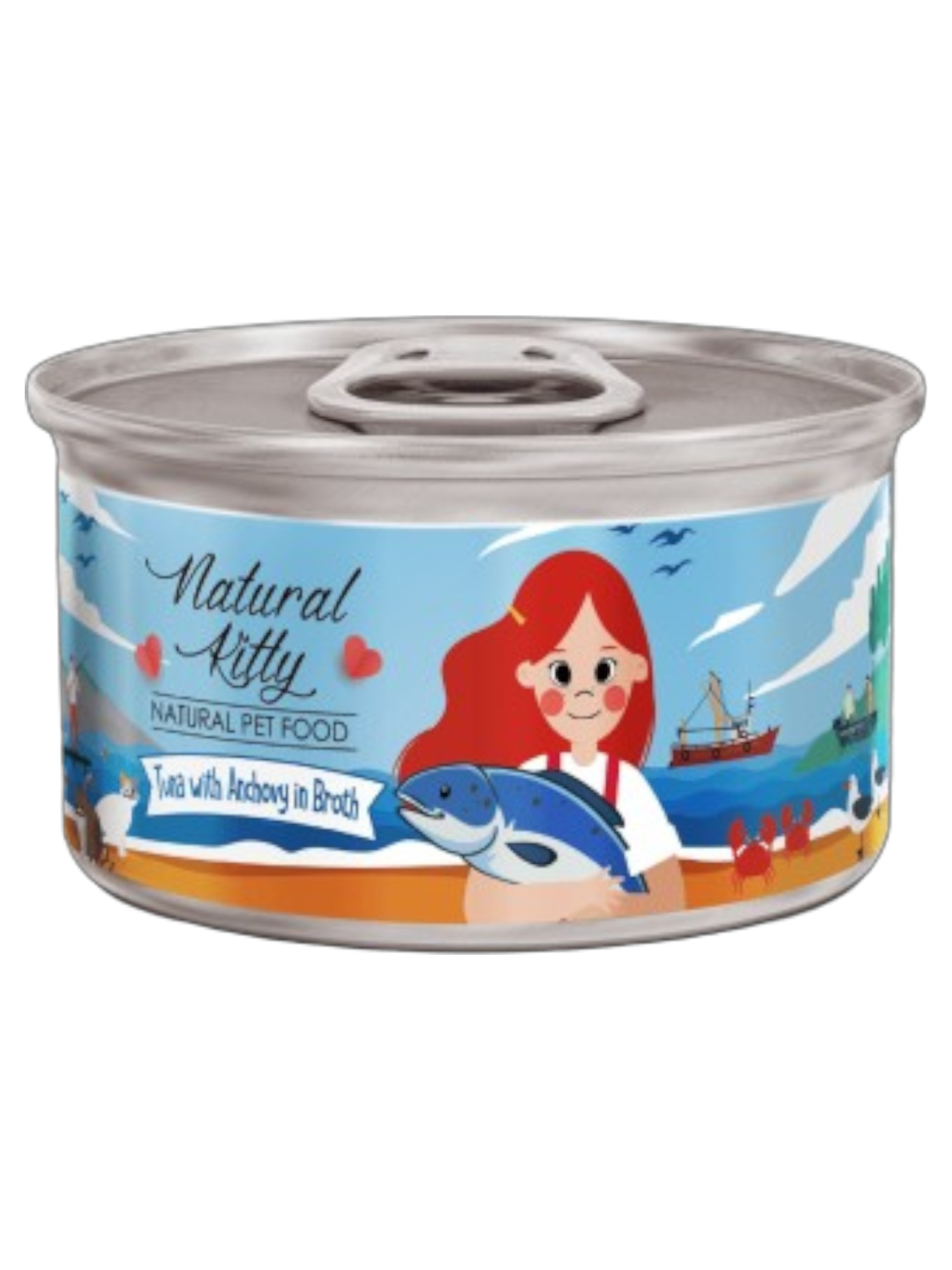 Natural Kitty Tuna with Anchovy in Broth Wet Food Can 80g | ناتشورال كيتي تونا ويذ أنشوفي إن بروث ويت فود كان ٨٠غ